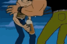 Gif of Brock from Venture Brothers drinking a bottle of alcohol.