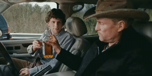 Zombieland drinking gif Columbus throws shot out window.
